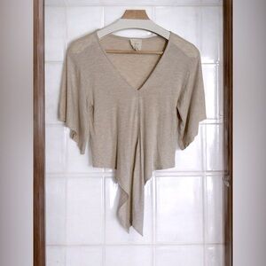 Harper Heritage | Beige Flowing Flutter Sleeve Blouse w/ Front Tie | Size XXS